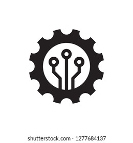 SEO setting - black icon on white background vector illustration for website, mobile application, presentation, infographic. Gear cogwheel concept sign design. Modern elecronic technology.