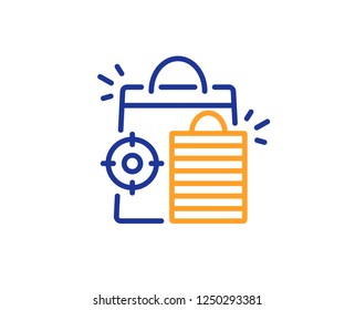 Seo shopping bags line icon. Search engine optimization sign. Analytics symbol. Colorful outline concept. Blue and orange thin line color Seo shopping icon. Vector