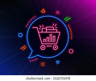 Seo shopping cart line icon. Neon laser lights. Search engine optimization sign. Analytics symbol. Glow laser speech bubble. Neon lights chat bubble. Banner badge with seo shopping icon. Vector