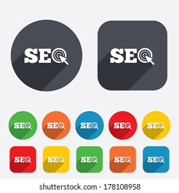 SEO sign icon. Search Engine Optimization symbol. Circles and rounded squares 12 buttons. Vector