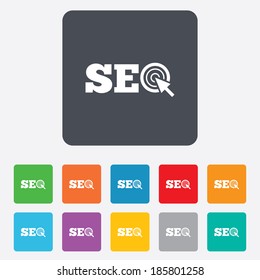 SEO sign icon. Search Engine Optimization symbol. Rounded squares 11 buttons. Vector