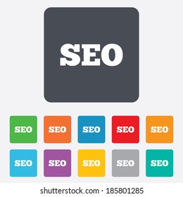 SEO sign icon. Search Engine Optimization symbol. Rounded squares 11 buttons. Vector