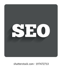 SEO sign icon. Search Engine Optimization symbol. Gray flat button with shadow. Modern UI website navigation. Vector