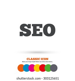 SEO sign icon. Search Engine Optimization symbol. Classic flat icon. Colored circles. Vector