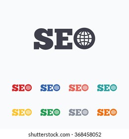 SEO sign icon. Search Engine Optimization symbol. Colored flat icons on white background.