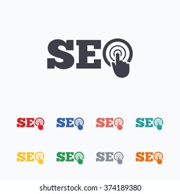 SEO sign icon. Search Engine Optimization symbol. Colored flat icons on white background.