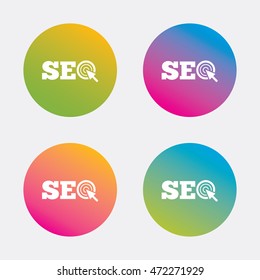 SEO sign icon. Search Engine Optimization symbol. Gradient flat buttons with icon. Modern design. Vector