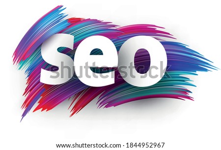 Seo sign letters on multi-colored cold tone background. Vector design element.