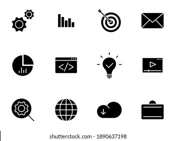 Seo silhouette vector icons isolated on white. Seo icon set for web, mobile apps, ui design and print