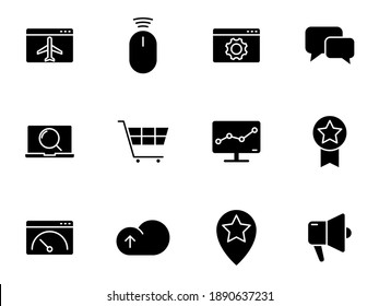 Seo silhouette vector icons isolated on white. Seo icon set for web, mobile apps, ui design and print