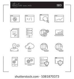 SEO sings set. Thin line art icons. Flat style illustrations isolated on white.