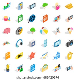 Seo site icons set. Isometric style of 36 seo site vector icons for web isolated on white background