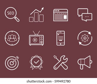 Seo, smm, development and marketing vector icon set