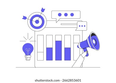 SEO and SMM optimization. Digital marketing, digital web technology. Improve search engine ranking. Search engine traffic, testing website. Flat Cartoon Vector Illustration, icon Stylish abstract web