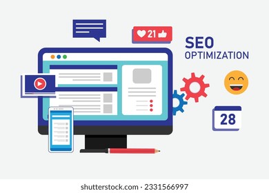 SEO Optimization 2d concepto de ilustración vectorial para banner, sitio web, ilustración, página de aterrizaje, volante, etc.