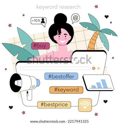 SEO specialist concept. Idea of search engine optimization for website as marketing strategy. Web page promotion in the internet, site audit. Flat vector illustration
