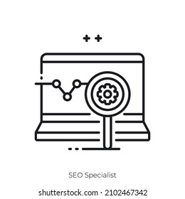 SEO Specialist Symbol Konkretes Stildesign einzeln auf weißem Hintergrund