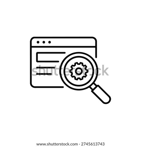 SEO specialist profession black and white vector SEO specialist analyzing website optimization magnifying glass and gear icon