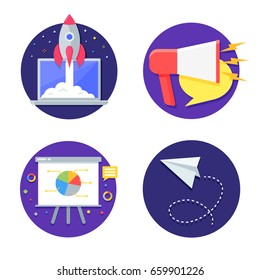 SEO and startup color vector icons