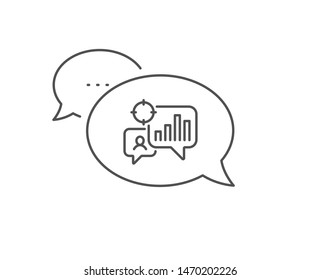 Seo statistics line icon. Chat bubble design. Search engine optimization sign. Analytics chart symbol. Outline concept. Thin line seo statistics icon. Vector