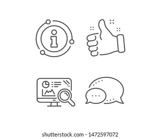 Seo statistics line icon. Chat bubble, info sign elements. Search engine sign. Analytics chart symbol. Linear seo analytics outline icon. Information bubble. Vector