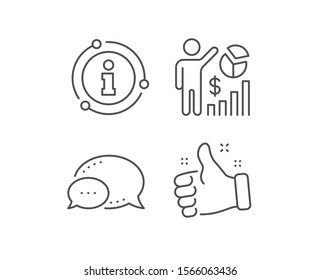 Seo statistics line icon. Chat bubble, info sign elements. Search engine optimization sign. Analytics chart symbol. Linear seo statistics outline icon. Information bubble. Vector