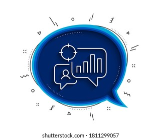 Icono de línea de estadísticas de sesión. Burbuja de chat con sombra. Signo de optimización del motor de búsqueda. Símbolo de gráfico analítico. Icono de estadísticas de selección de línea delgada. Vector