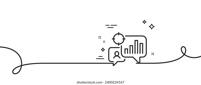 Seo statistics line icon. Continuous one line with curl. Search engine optimization sign. Analytics chart symbol. Seo statistics single outline ribbon. Loop curve pattern. Vector