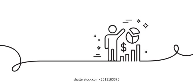Seo statistics line icon. Continuous one line with curl. Search engine optimization sign. Analytics chart symbol. Seo statistics single outline ribbon. Loop curve pattern. Vector