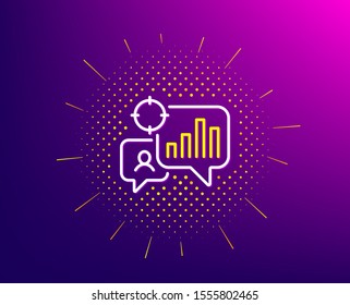 Seo statistics line icon. Halftone pattern. Search engine optimization sign. Analytics chart symbol. Gradient background. Seo statistics line icon. Yellow halftone pattern. Vector