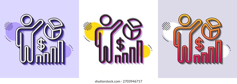 Seo statistics line icon. Halftone dotted pattern. Gradient icon with grain shadow. Search engine optimization sign. Analytics chart symbol. Line seo statistics icon. Various designs. Vector