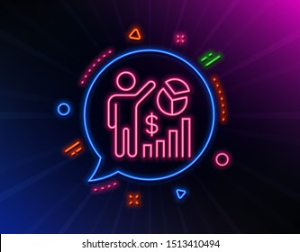 Seo statistics line icon. Neon laser lights. Search engine optimization sign. Analytics chart symbol. Glow laser speech bubble. Neon lights chat bubble. Banner badge with seo statistics icon. Vector