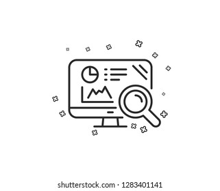 Seo statistics line icon. Search engine sign. Analytics chart symbol. Geometric shapes. Random cross elements. Linear Seo analytics icon design. Vector