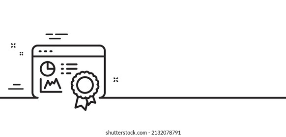 Seo statistics line icon. Search engine certificate sign. Analytics chart symbol. Minimal line illustration background. Seo certificate line icon pattern banner. White web template concept. Vector