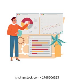 SEO strategy abstract concept vector illustration. Statistical and Data analysis for finance investment. SEO analytics, target keyword, boost in traffic, search engine, business digital promotion.