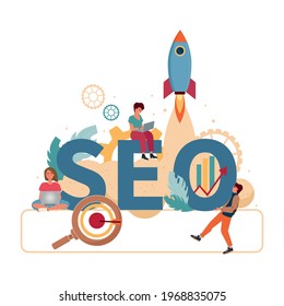 SEO strategy abstract concept vector illustration. Statistical and Data analysis for finance investment. SEO analytics, target keyword, boost in traffic, search engine, business digital promotion.