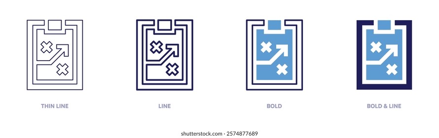 SEO strategy icon in 4 different styles. Thin Line, Line, Bold, and Bold Line. Duotone style. Editable stroke.