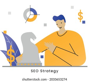 SEO STRATEGY - Performance marketing, analytics, and search engine ranking concept, SEO strategy, and search results website templates. vector illustration