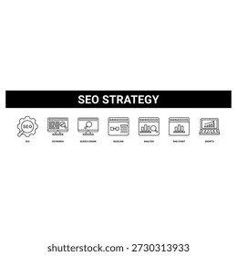 Seo Estratégia web banner ícone conjunto de coleção estilo sólido.