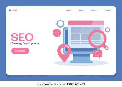 SEO strategy, Website SEO, digital business optimization - conceptual landing page template with icons and texts
