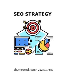 Sitio web de estrategia Seo. búsqueda web. marketing empresarial. optimización de Internet del motor. ilustración de color del concepto de vector de contenido social