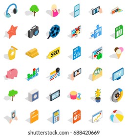 Seo support icons set. Isometric style of 36 seo support vector icons for web isolated on white background