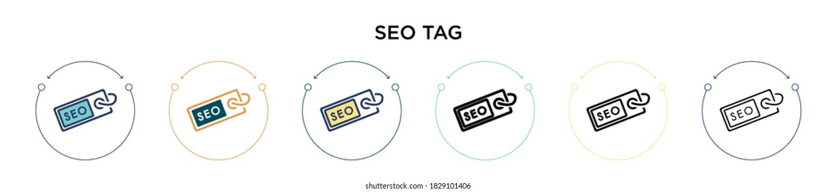 Seo tag icon in filled, thin line, outline and stroke style. Vector illustration of two colored and black seo tag vector icons designs can be used for mobile, ui, web