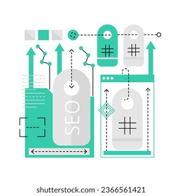Seo tag keyworking. Search engine optimization strategy, online smm graphic icon illustration