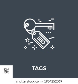 SEO Tag Related Vector Thin Line Icon. Isolated on Black Background. Editable Stroke. Vector Illustration.