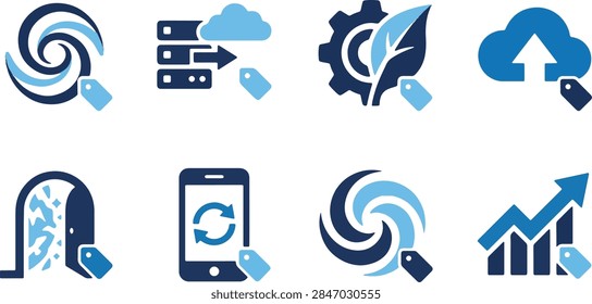 SEO Tags and Cloud vector icon set, editable flat line icons collection