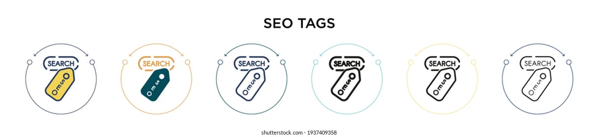 Seo tags icon in filled, thin line, outline and stroke style. Vector illustration of two colored and black seo tags vector icons designs can be used for mobile, ui, web