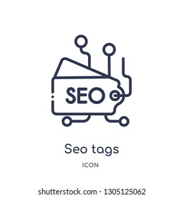 seo tags icon from programming outline collection. Thin line seo tags icon isolated on white background.