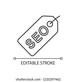 SEO tags linear icon. Meta tags. Thin line illustration. Search optimization. SEO marketing. Label. Contour symbol. Vector isolated outline drawing. Editable stroke