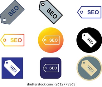SEO tags vector icon, tagline symbol. Modern, simple flat vector illustration for web site or mobile app.Various colors seo icon set.